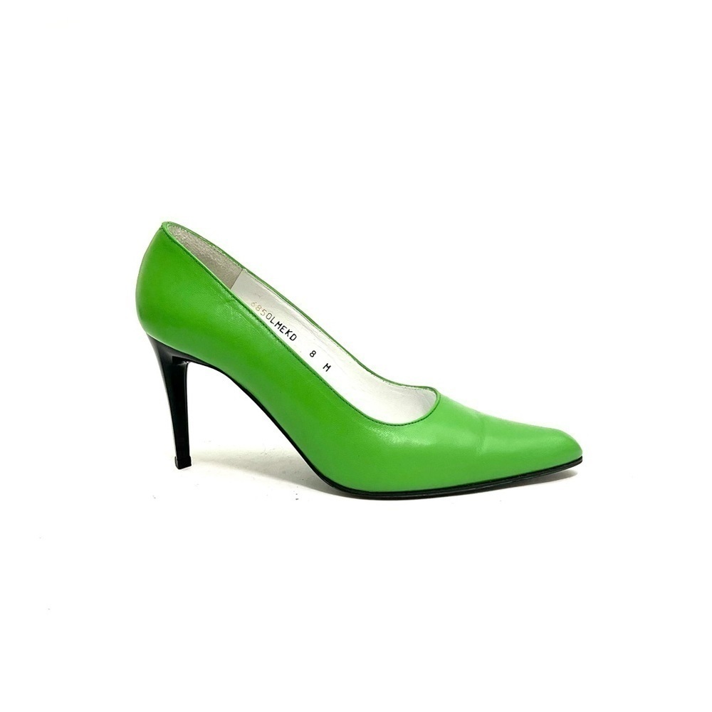 Vintage 1990s spring green leather pointed toe stiletto heels